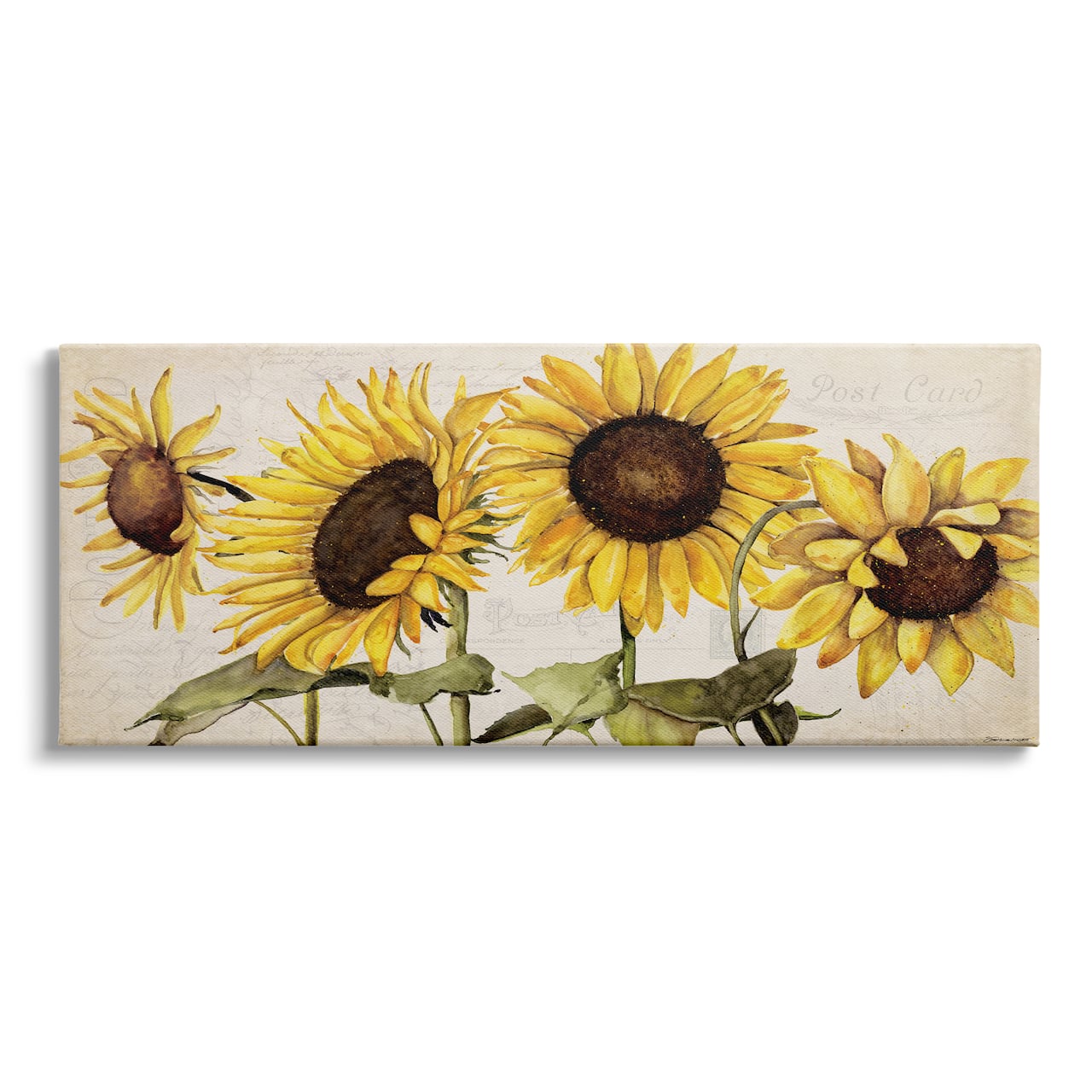 Stupell Industries Summer Sunflower Florals Vintage Postcard Text Pattern Canvas Wall Art